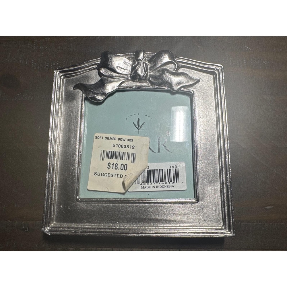 Carr Soft Silver Bow 3x3 Picture Frame Textured Metal Ribbon Detail 51003312